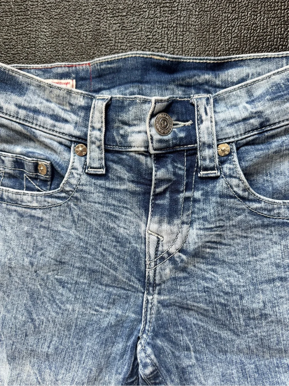 True Religion Light Wash Blue Denim Shorts with Signature Logo